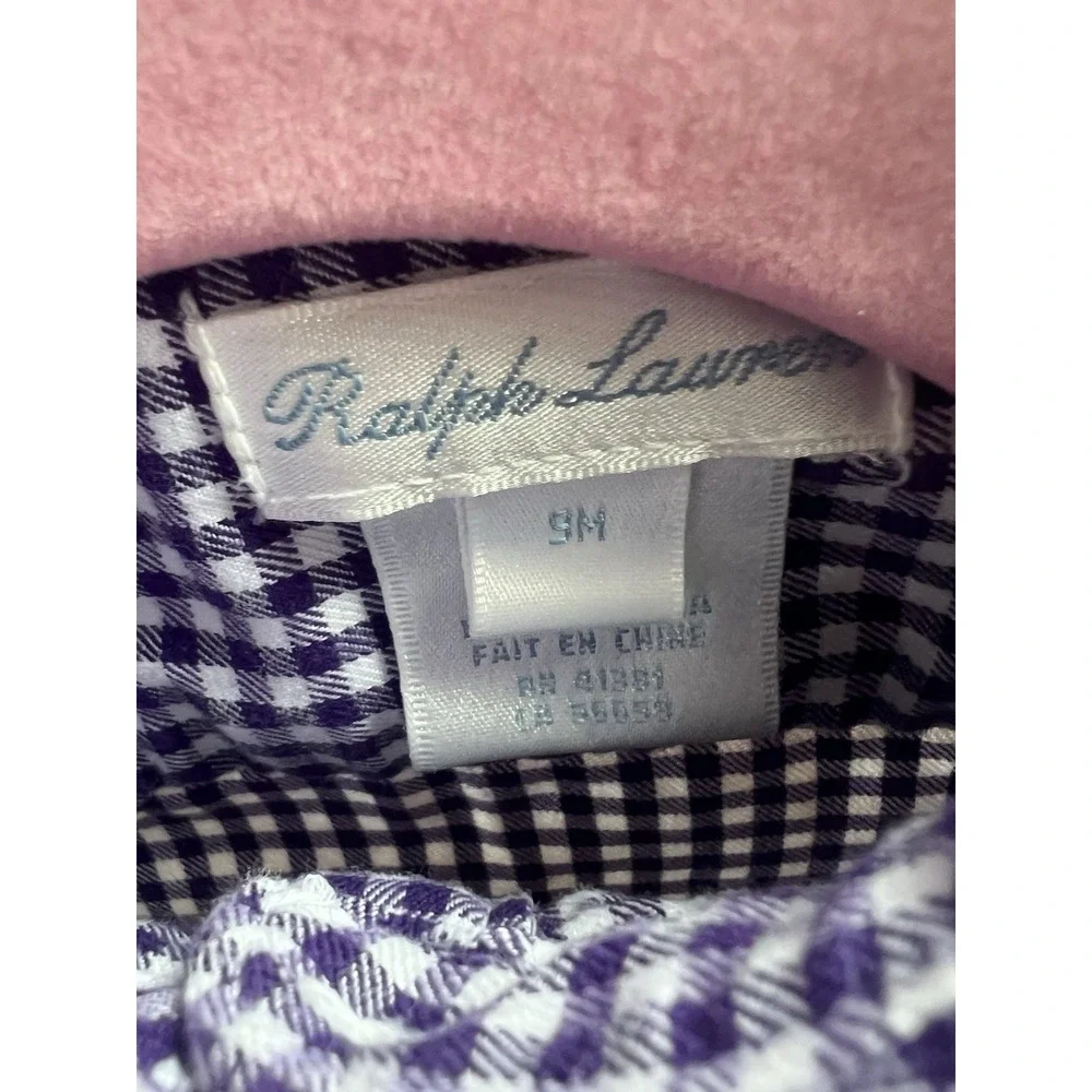 Ralph Lauren Baby Girls Purple Gingham Print Dress W/ Bloomers Size 9‎ Months